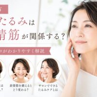 三田市で顔のたるみに悩む女性と、表情筋がたるみに与える影響を解説するフェイシャルエステ記事のアイキャッチ画像