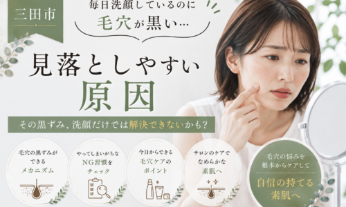 三田市で毎日洗顔しているのに毛穴が黒く見える原因と毛穴ケアを紹介するブログアイキャッチ