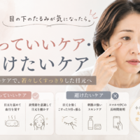 三田市で目の下のたるみに悩む女性向けに、やっていいケアと避けたいケアを紹介するアイキャッチ画像