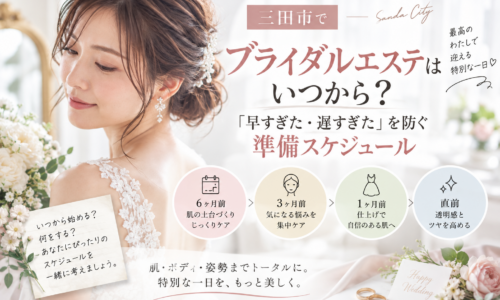 三田市でブライダルエステを検討する花嫁へ、挙式までの準備スケジュールを紹介するアイキャッチ画像