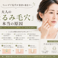 三田市でファンデーションを塗ると毛穴が目立つ大人女性に向け、たるみ毛穴の原因とケア方法を解説するイメージ