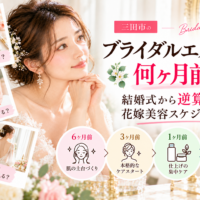 三田市でブライダルエステを検討する花嫁さんへ、結婚式の6ヶ月前・3ヶ月前・1ヶ月前・1週間前を目安にした花嫁美容スケジュールを紹介するアイキャッチ画像